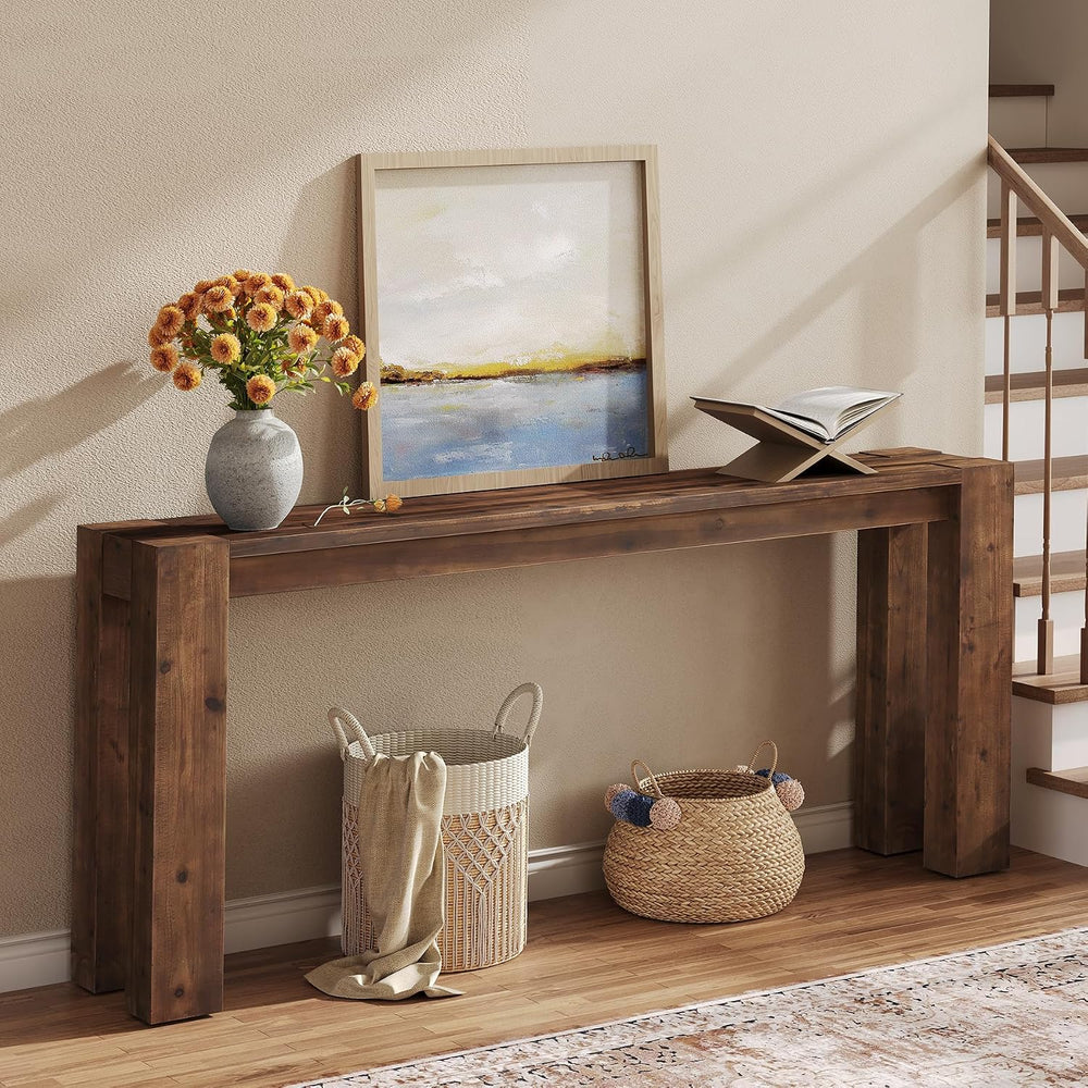 Solid Wood Console Table for Entryway, 70.9-Inch Extra Long Farmhouse Sofa Ta...