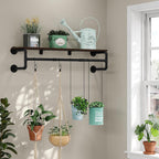 Industrial Pipe Clothes Rack with Top Shelf and 3 Hooks, 41''L Wall Mounted Garment Rack, Heavy Duty Iron Garment Bar, Clothes Hanging Rod Bar, 4 Base Max Load 135Lb Black