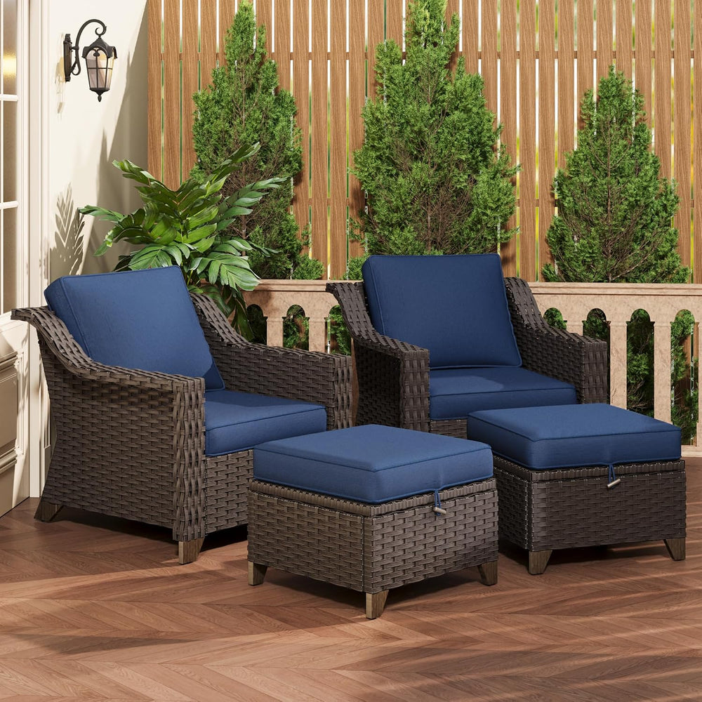 4 Pieces Patio Conversation Furniture Set - 2 Chairs with Ottomans Set of 2, ...