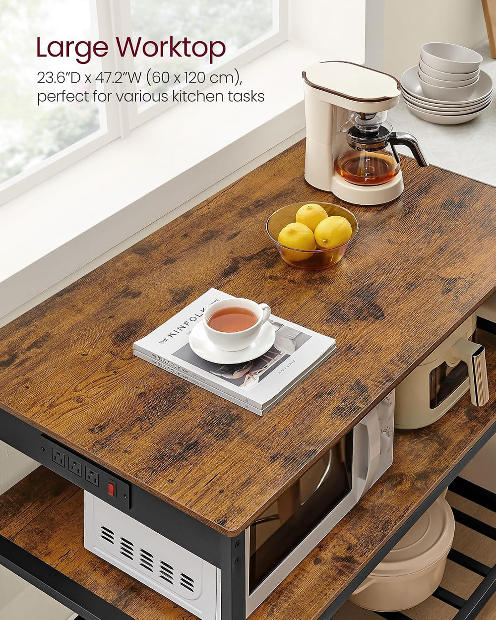 VASAGLE Kitchen Island with 3 Shelves, Storage Cabinet, Steel Structure | Kit...