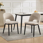 Wooden Dining Chairs Set of 6, Upholstered Kitchen Dining Room Chair, Modern Linen Fabric hollowed out Dinner Chair with Leveling Feet/hollowed out Backrest Support for Dining Room, Living,Beige
