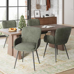 VKNOW Modern Dining Chairs Set of 6, Upholstered Dining Room Chair with Armrest, Kitchen Chairs with Curved Ergonomics Backrest for Living Room, Dining Room, Kitchen, Green