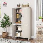 HOMCOM 64" Kitchen Pantry Cabinet Freestanding with 4 Doors Antique White | Storage Cabinet, 3 Adjustable Shelves, for Dining Room