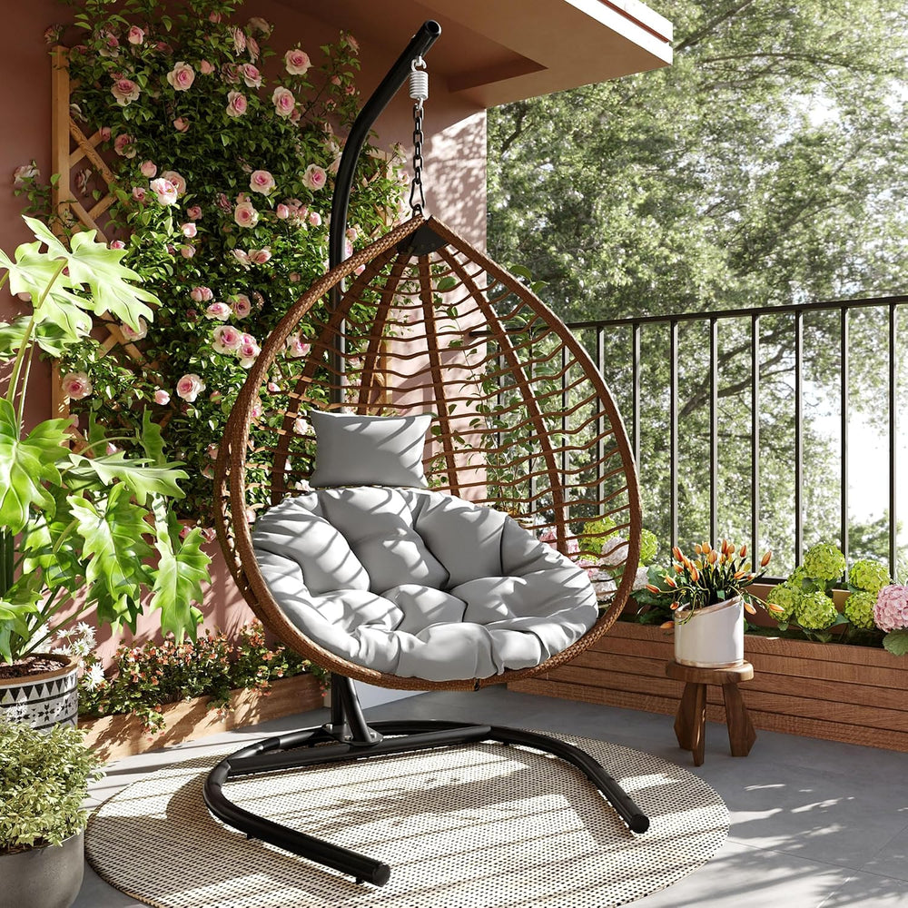 Mirightone Hanging Egg Chair with Stand, Foldable Wicker Egg Swing Chair for ...