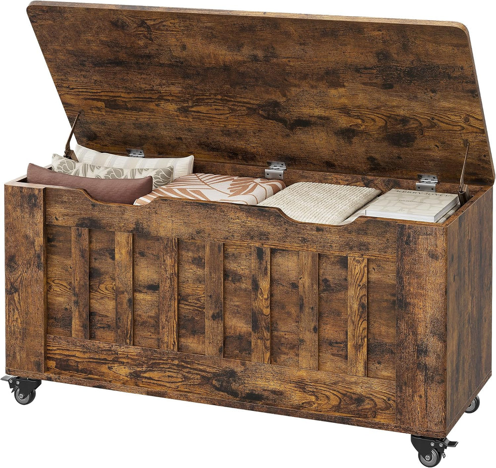 GarveeHome Storage Chest, 39.4" Wooden Storage Bench with 4 Wheels (Brow...