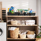 Sorbus Set of 9 Woven Storage Baskets – Mesh Hand-Woven Baskets for Organizing, Fabric Storage Bins for Linen Closet Organizer, Storage Baskets for Shelves, Home Organization and Decor (Black)