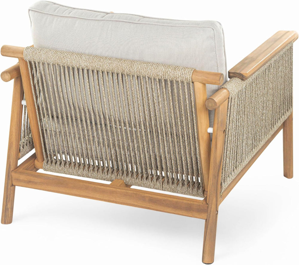 Merax Outdoor Acacia Wood Lounge Chair w/Cushions Set of 2, Patio Club Chair ...