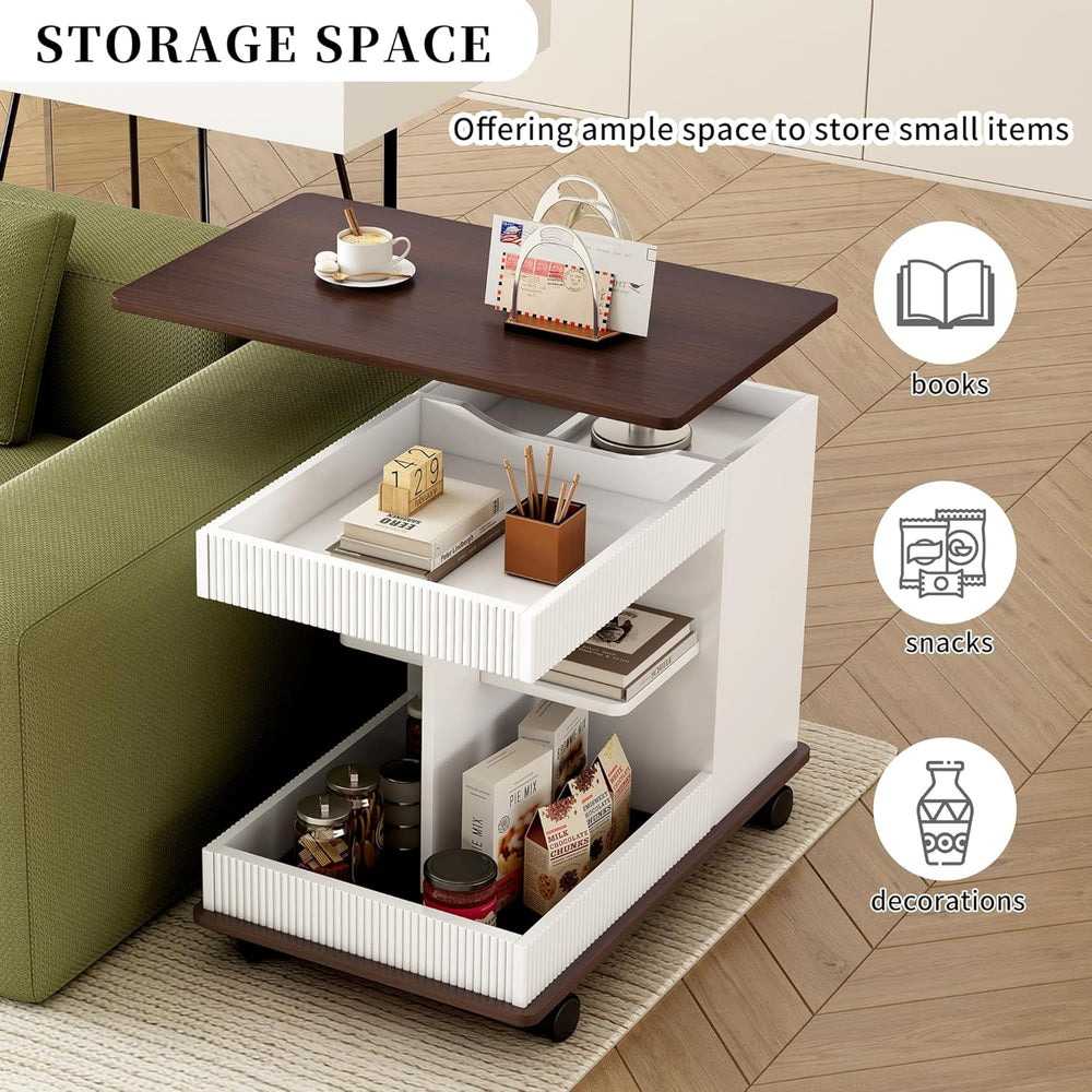 Merax Adjustable End Table with Wheels, Modern Multifunctional Sofa Side Tabl...