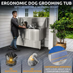 KANIS Professional Dog Washing Station - 304 Stainless Steel Pet Wash Sink & Grooming Bathtub w/Shower, Floor Grates and Storage for Large, Medium & Small Pets (61", 2 Drawers - Right Ramp)