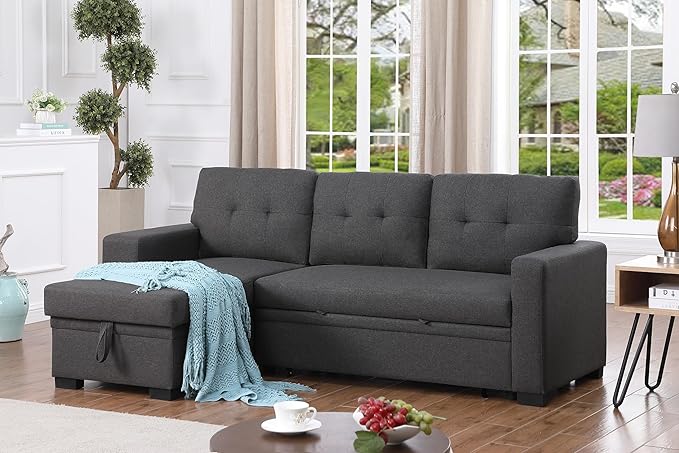 Devion Furniture Maison 4-in-1 Convertible L Shaped Couch with Pull Out Bed and Storage, Sectional Sleeper Sofa with Reversible Chaise for Living Room, Apartment, Bedroom, Office
