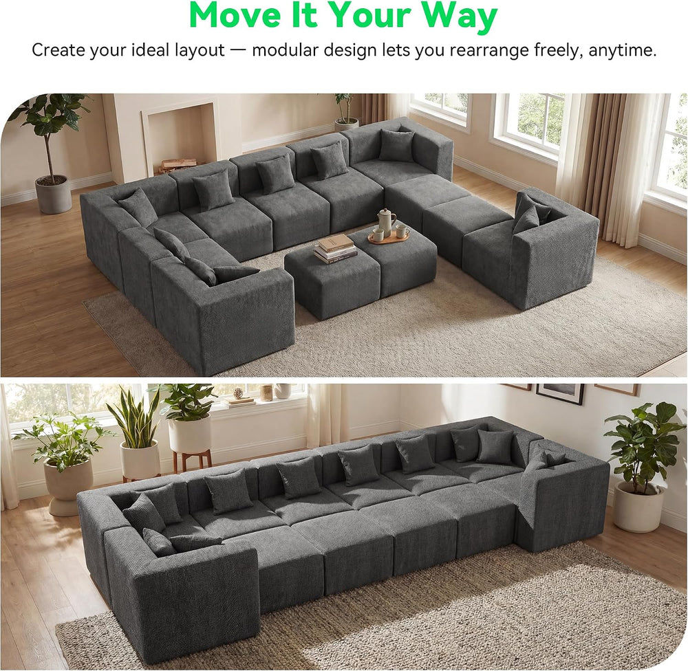 MONVANE Oversized Sectional Couch 12-Seat, Chenille, Gray | Sectional Couch f...