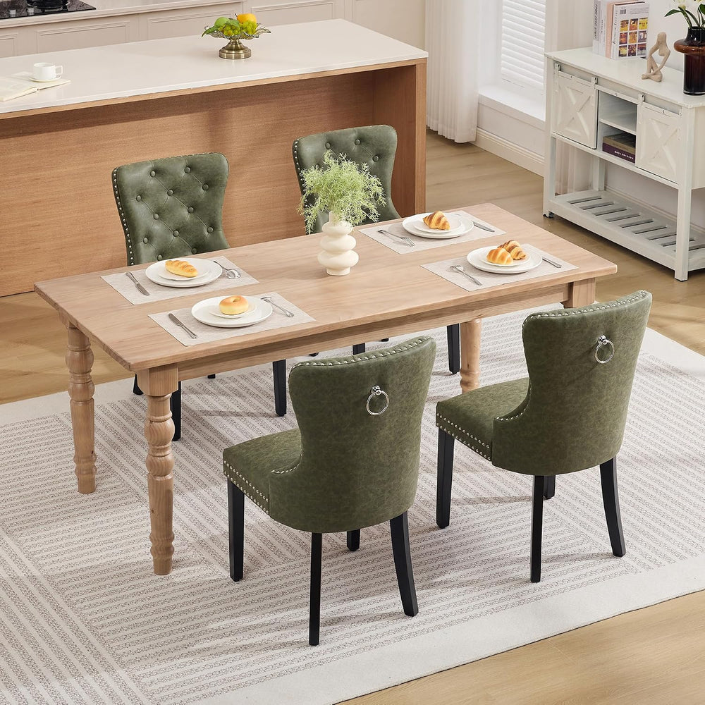 adochr PU Leather Dining Chairs Set of 2, Upholstered Kitchen Chairs,Green | ...