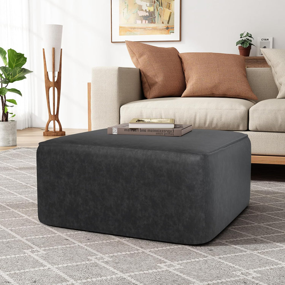 Christopher Knight Home Ellis Faux Leather Ottoman Footstool, Square Pouf Pou...