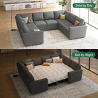 HONBAY Sleeper Sectional Couch with Pull Out Bed, Modular Sleeper Sofa with Storage, U Shaped Sectional Couches for Living Room, Dark Grey
