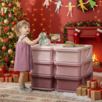 Qaba 3 Tier Kids Storage Unit, 6 Drawer Chest Toy Organizer Plastic Bins for Kids Bedroom Nursery Kindergarten Living Room for Boys Girls Toddlers, Pink