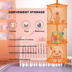 Libeder Mesh Hanging Storage Space Saver Bags Organizer,Foldable Storage Organizer 3 Compartments Toy Storage Basket for Kids Room Bathroom 2 Sets Orange