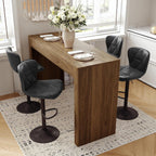Miereirl 3-Piece Counter Height Bar Table Set, 55 Inch Walnut Pub Dining Table & 2 White Swivel Adjustable Bar Stools, PU Leather Counter Chairs with Backrest for Kitchen Island Dining Room