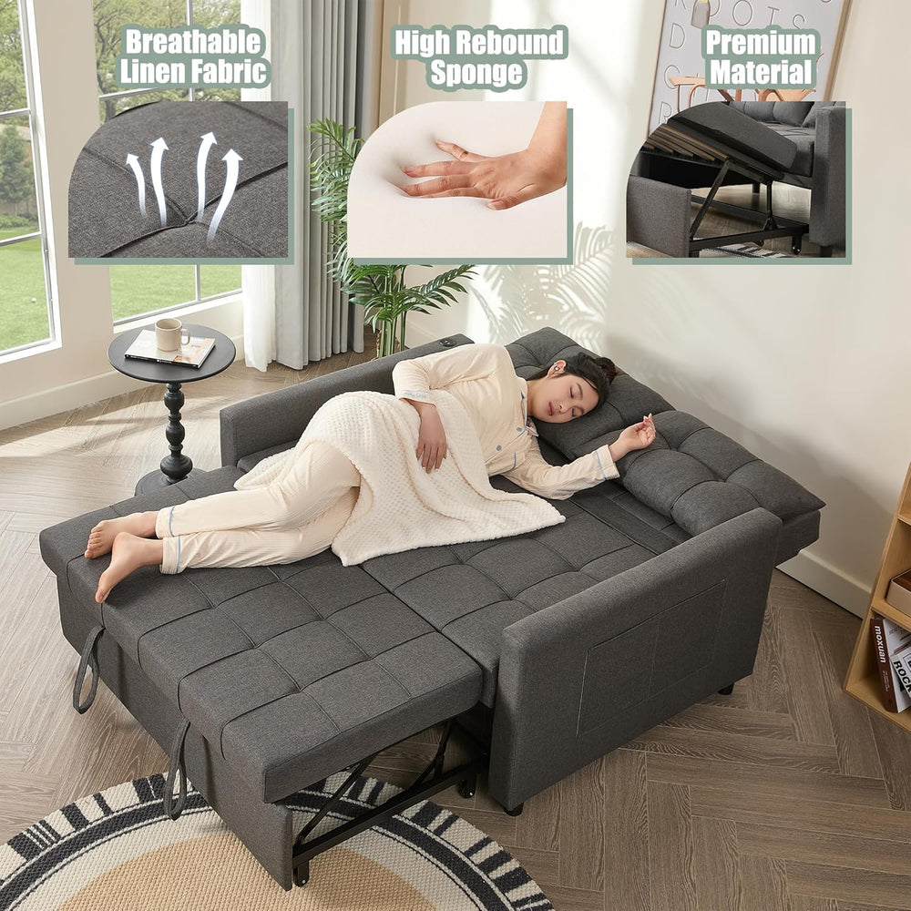 GOSUHI 52" 3-in-1 Convertible Sleeper Sofa Bed, Linen, Dark Gray | Pull-...