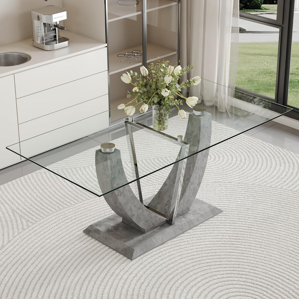 71" Glass Dining Table, Modern Kitchen Table for 6-8, Large Rectangle Di...
