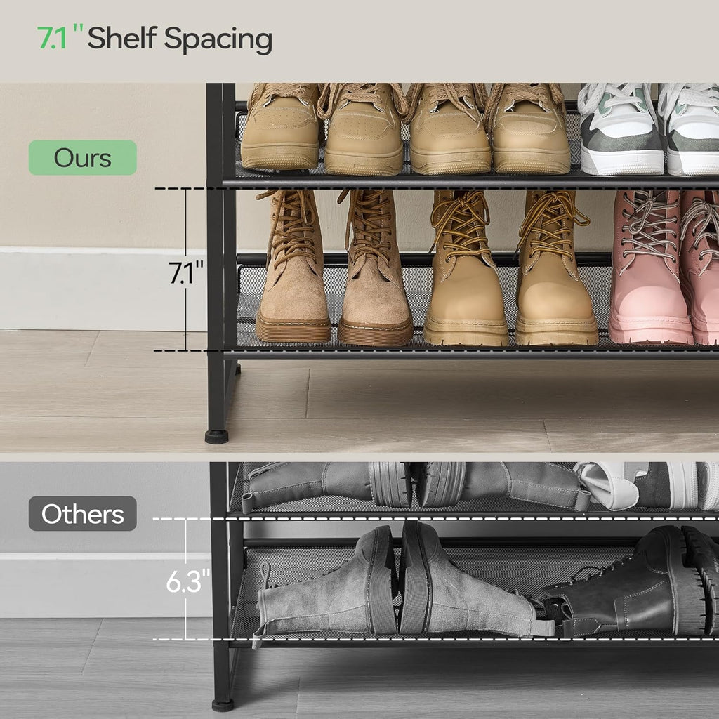 Nunsino Shoe Rack, Long Shoe Organizer,Max Holds 75 Pairs,12 Tier Metal Shoe Storage Shelf,6-Tier Stackable Shoes Organizer for Garage, Entryway,Black
