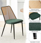 Rattan Chairs Green Set of 2, Woven Cane Dining Chairs Upholstered Boucle Stylish Cozy Kitchen Accent Chairs Armless