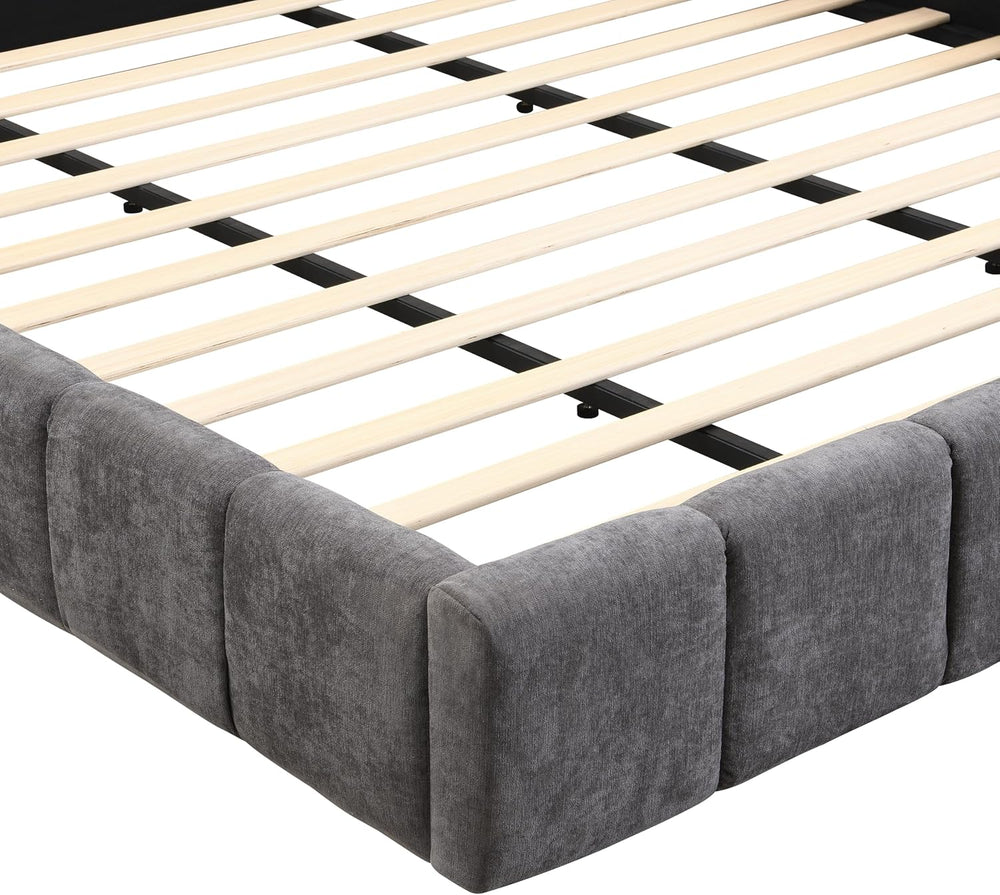 Merax King Size Elegant Chenille Upholstered Platform Bed with Thick Headboar...