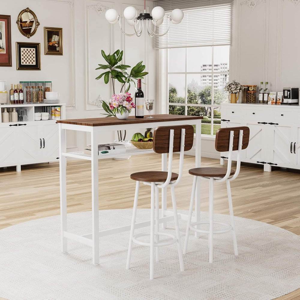 LUMISOL 3 Piece Counter Height Bar Table Set with Storage for 2, Modern Metal...