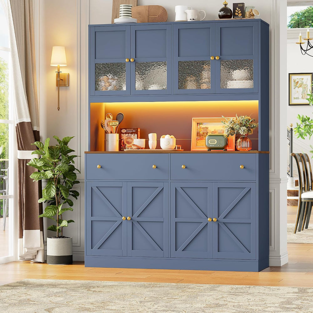FINETONES 71" Pantry Cabinet with LED Light and Charging Station | Farmh...