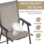 Yaheetech Outdoor Patio Chairs Set of 4, Portable Dining Chairs with Armrests for Camping, Lawn Yard Beach, Folding Outdoor Chairs 4-Pack with Metal Frame, Brown