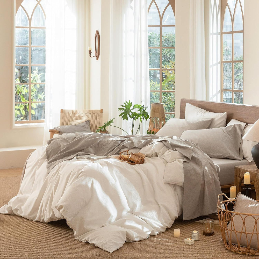 MooMee Sheet Set 100% Washed Cotton Linen-Like Extra Deep Pocket King