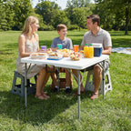 Byliable 34" Folding Square Card Table, Portable Heavy Duty HDPE Fold-in-Half Folding Table with Carrying Handle for Indoor/Outdoor Use – Ideal for Picnic, Camping, Parties, White