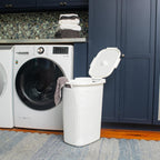 Mind Reader Slim Laundry Hamper with Lid, 60L Clothes Basket, Premium Wicker Design, Plastic, White
