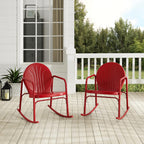 Crosley Furniture Griffith Retro Metal Outdoor Rocking Chairs, Set of 2, for Porch, Deck, Balcony, Backyard, Bright Red Gloss