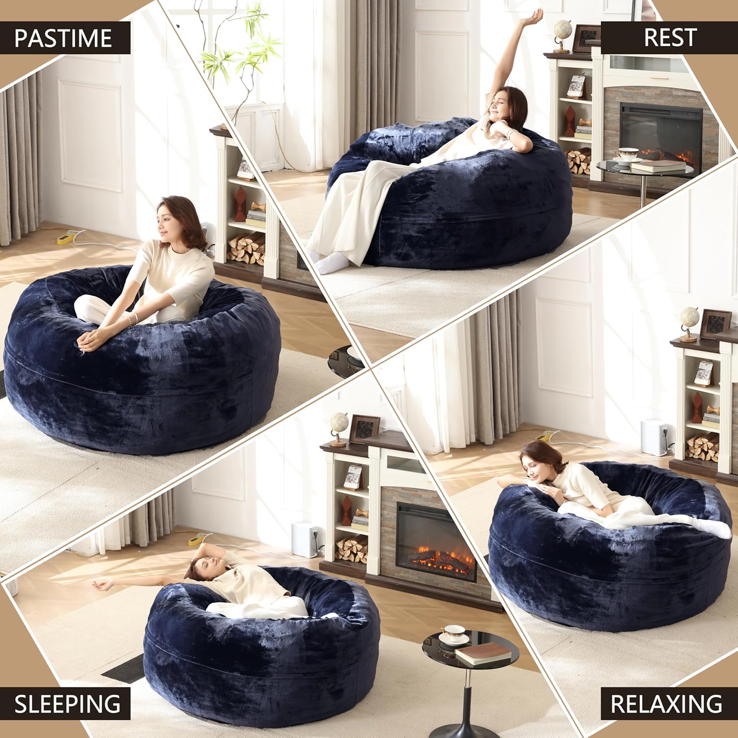 Bean Bag Chair for Adults Soft Comfy Bean Bag for Adults, Cozy Reading Chair, Large Round Bean Bag Couch, Versatile Living Room & Bedroom Chairs (Blue, 4FT)