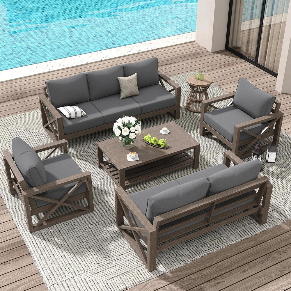 Amopatio Aluminum Patio Furniture Set, 8 Pieces Modern Metal Outdoor Furnitur...