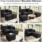 58" Cloud Couch Loveseat, Deep Seat Modular Sectional Sofa with 4 Removable Washable Pillows and 2 Ottoman for Living Room, Bedroom, Apartment, Black