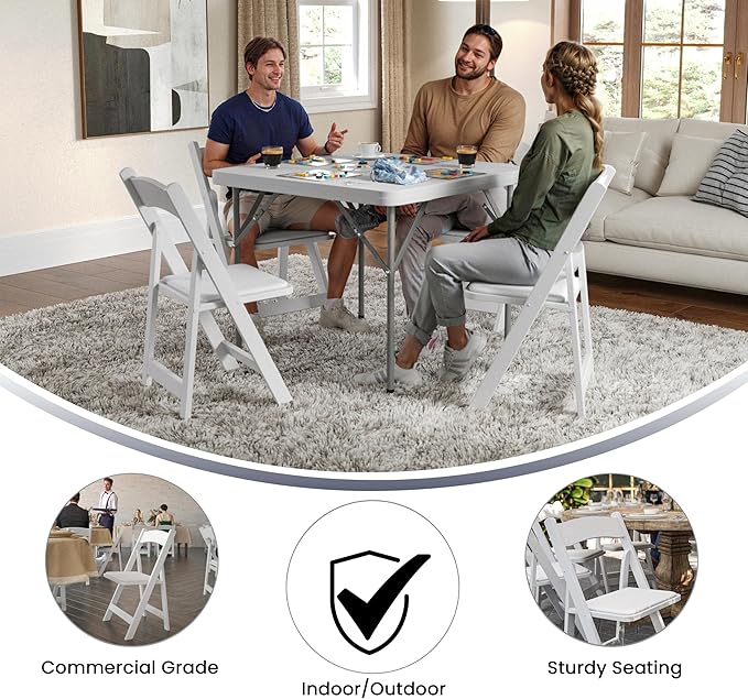 Flash Furniture 2 Pack HERCULES Series White Wood Folding Chair with Vinyl Padded Seat