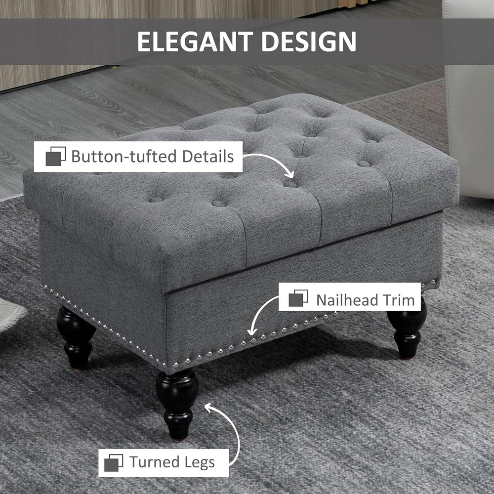 Versatile Upholstered Storage Ottoman with Tufted Lid and Nailhead Trim for L...