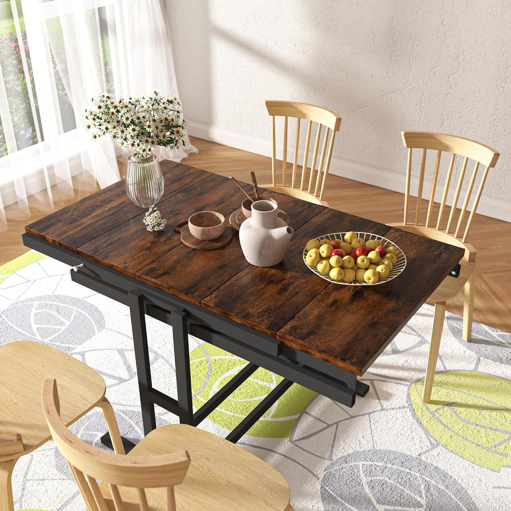 Convertible Dining Table, Multipurpose Mahogany Storage Shelf, 2 in 1 Bookshe...