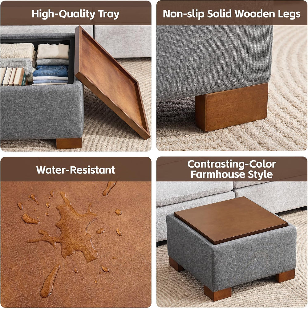 WUTUTUEE 24" Square Ottoman Coffee Table with Storage, Fabric Ottomans w...