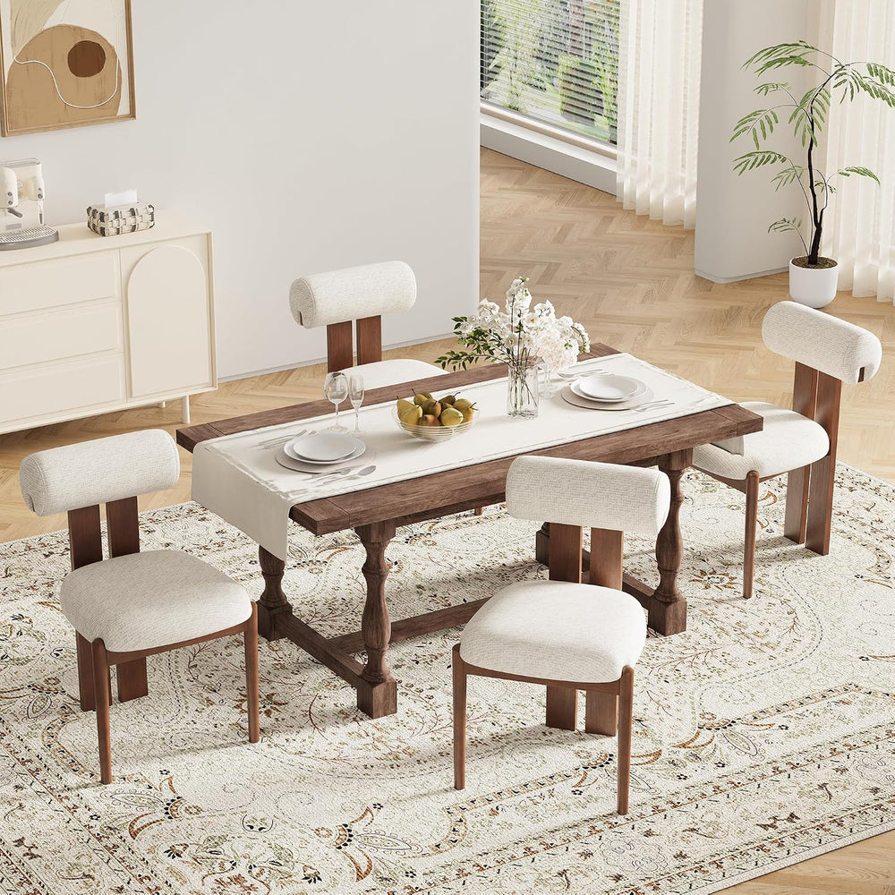 MALOL Upholstered Dining Chairs Set of 2, Wooden Kitchen Chair, Beige