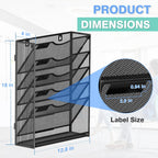 Kuntine.B Wall File Organizer Office Hanging Magazine Holder Wall File Organizer for Office Home (Black, 6 Tier & Hangers)