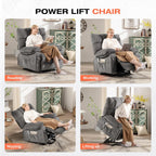 Power Lift Recliner Chair for Elderly with Vibration Massage and Lumbar Heating, Electric Lift Recliner Sofa with USB Charging Port and Side Pocket, Adjustable Lift Chair for Living Room Comfort