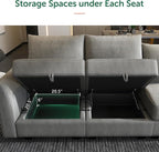 HONBAY Modular Sectional Sofa Sleeper Couch | Oversized with Chaise and Ottoman U Shaped Set | Stoarge Seat, Grey