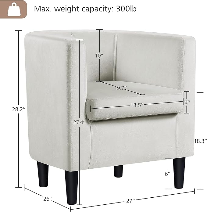 Yaheetech Velvet Accent Chair, Modern and Comfortable Armchairs, Upholstered Barrel Sofa Chair for Living Room Bedroom Waiting Room, Beige