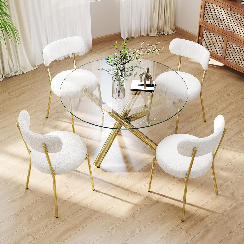39'' Round Glass Dining Table Set for 4, Gold Modern Kitchen Table wi...