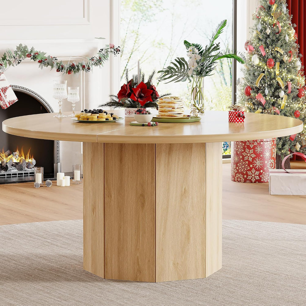 HSH 47” Round Dining Table for 4, Modern Farmhouse Wood Dinner Table with Oct...