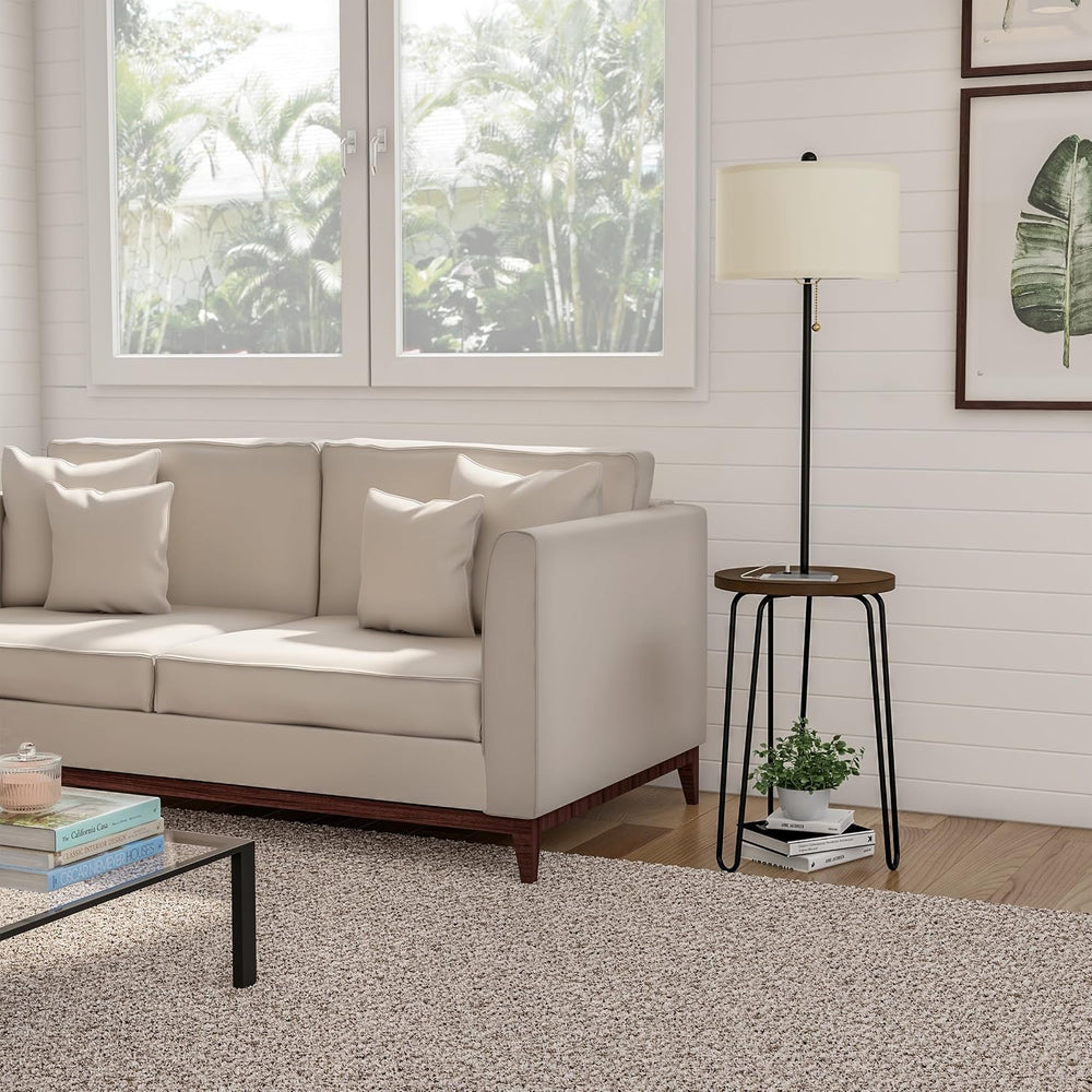 Lavish Home Floor Lamp with Built-in End Table, Brown/Black, 17” x 59”