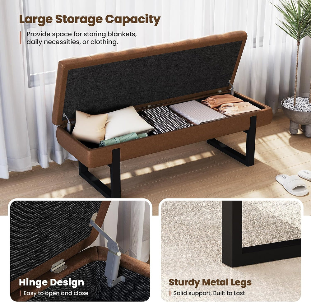 Breakfast Nook Bench 52" Storage Ottoman Bench Backless | End of Bed Ben...