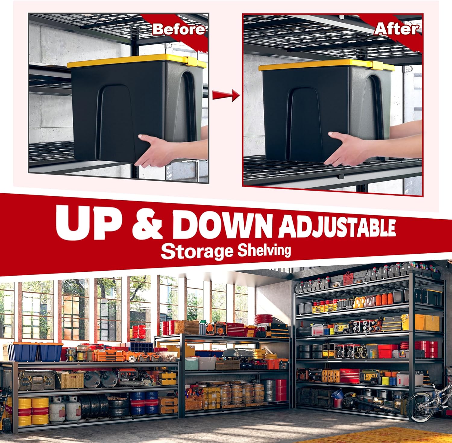 REIBII 60" W Garage Shelving, 3000LBS Storage Shelves, 6 Tier Heavy Duty Shelving, Adjustable Metal Shelving Units and Storage Rack for Warehouse, Pantry, Basement, 60" W x 84" Hx 24" D, 2 Pack